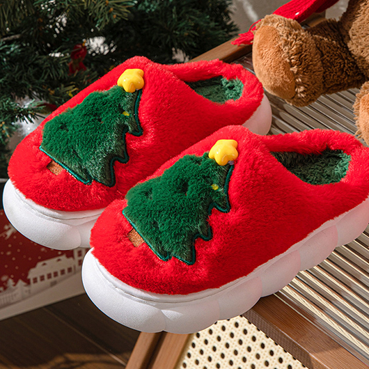 Red shoes,Christmas shoes,Christmas Red Falt Closed Toe Slippers