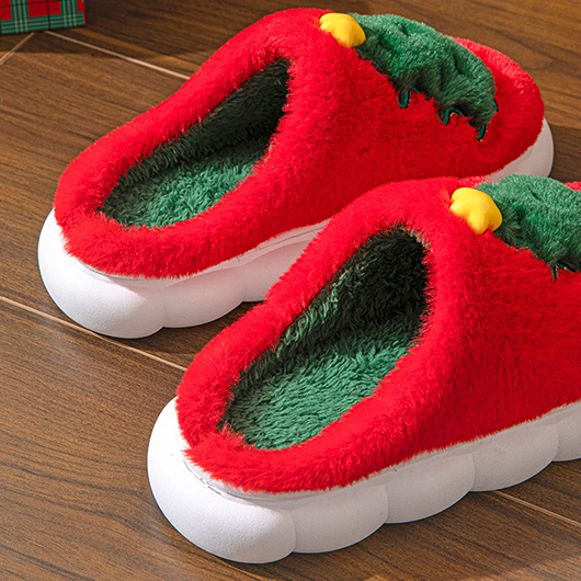 Red shoes,Christmas shoes,Christmas Red Falt Closed Toe Slippers