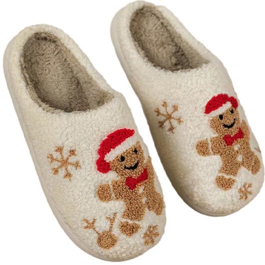 Beige shoes,Christmas shoes,Christmas Beige Falt Closed Toe Slippers