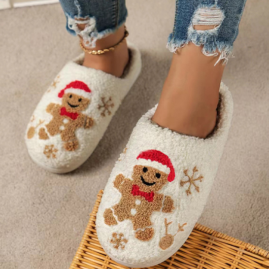 Beige shoes,Christmas shoes,Christmas Beige Falt Closed Toe Slippers
