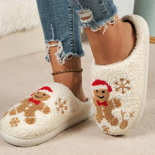 Beige shoes,Christmas shoes,Christmas Beige Falt Closed Toe Slippers