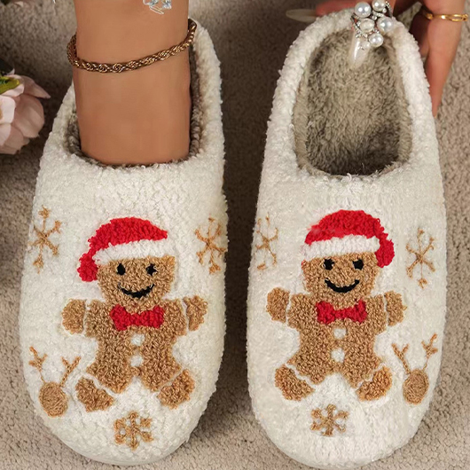 Beige shoes,Christmas shoes,Christmas Beige Falt Closed Toe Slippers