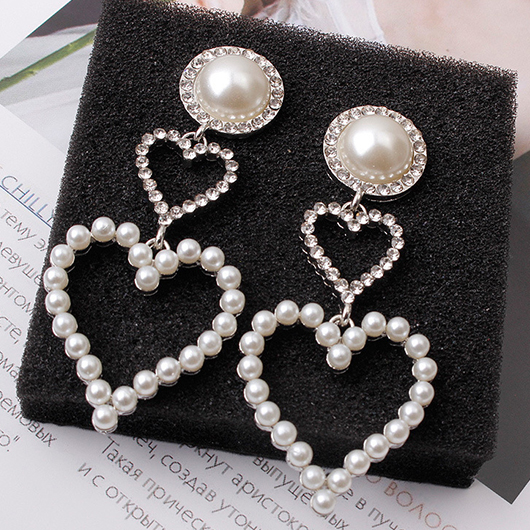 Silver jewelry,Heart jewelry,Heart Design Silver Alloy Pearl Earrings