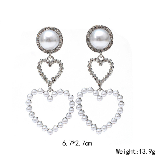 Silver jewelry,Heart jewelry,Heart Design Silver Alloy Pearl Earrings