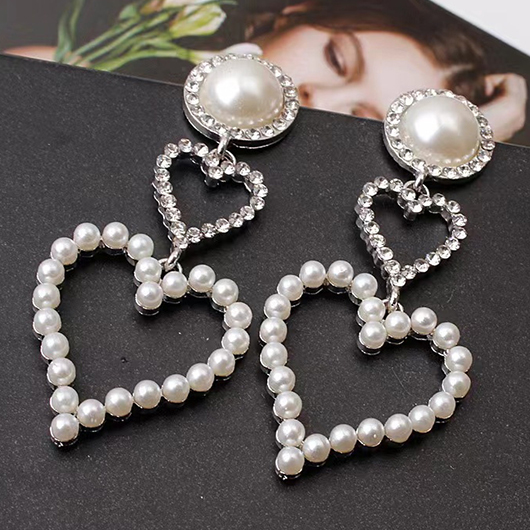 Silver jewelry,Heart jewelry,Heart Design Silver Alloy Pearl Earrings