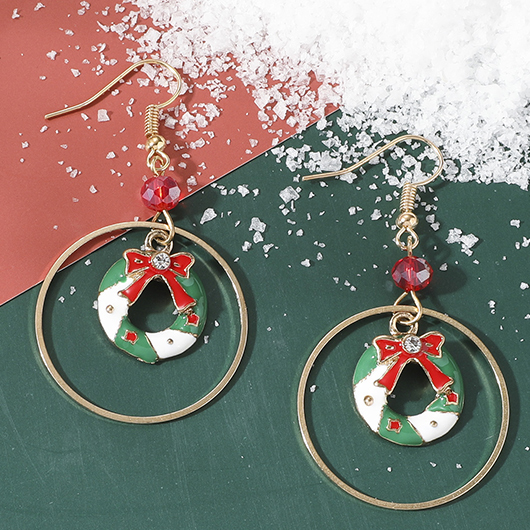 Christmas Round Red Alloy Detail Earrings