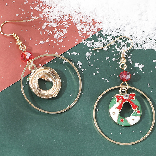 Christmas Round Red Alloy Detail Earrings