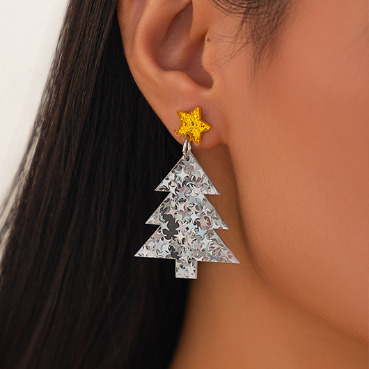 Silver jewelry,Christmas Tree Shape Silver Acrylic Material Earrings