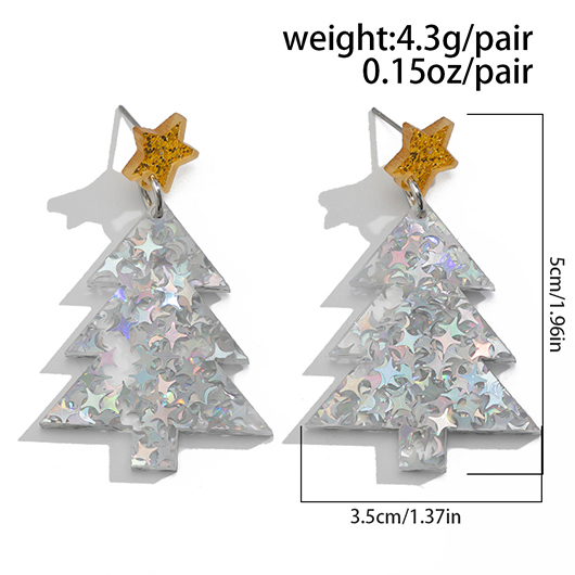 Silver jewelry,Christmas Tree Shape Silver Acrylic Material Earrings