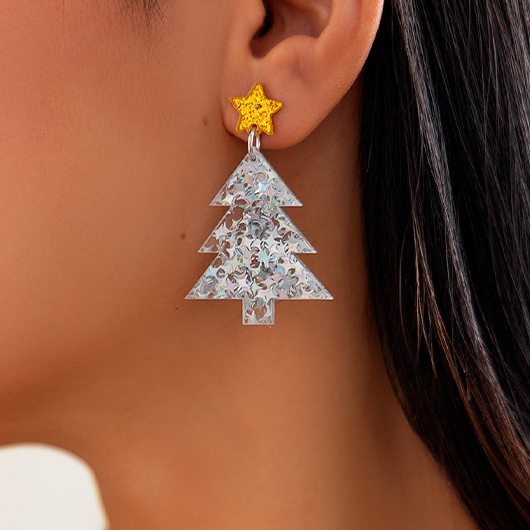 Silver jewelry,Christmas Tree Shape Silver Acrylic Material Earrings