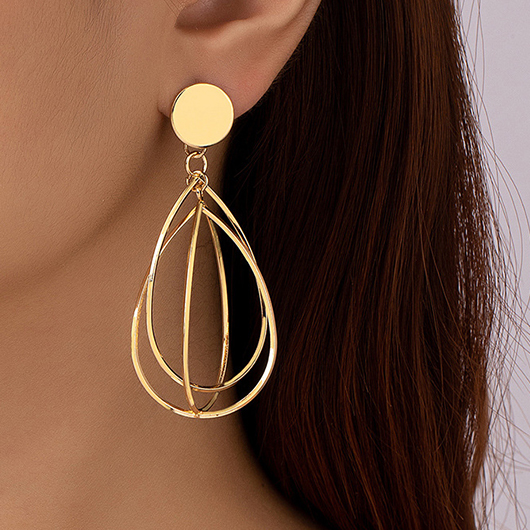 Golden jewelry,Droplet Layered Metal Detail Gold Earrings