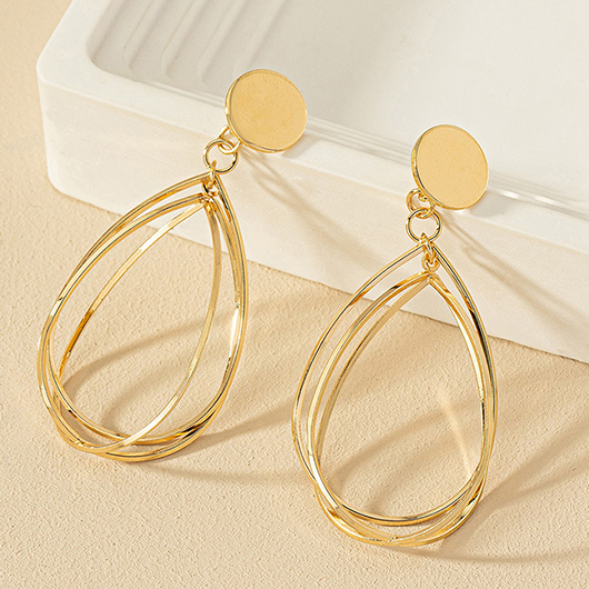Golden jewelry,Droplet Layered Metal Detail Gold Earrings