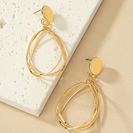 Golden jewelry,Droplet Layered Metal Detail Gold Earrings