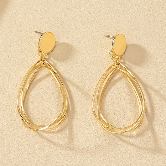 Golden jewelry,Droplet Layered Metal Detail Gold Earrings
