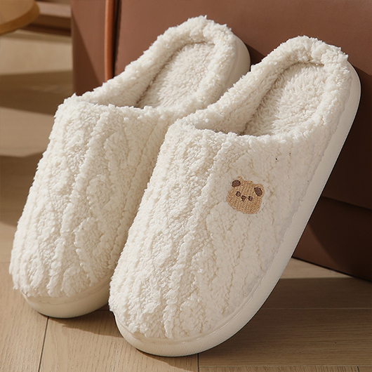 Beige shoes,Animal Print Beige Falt Closed Toe Slippers