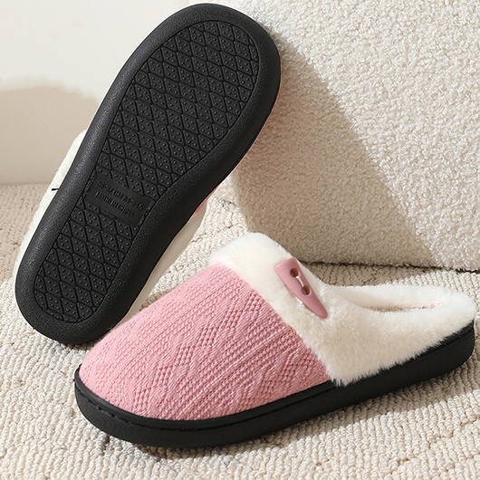 Light Pink shoes,Contrast Color shoes,Closed Toe Falt Tweed Light Pink Slippers