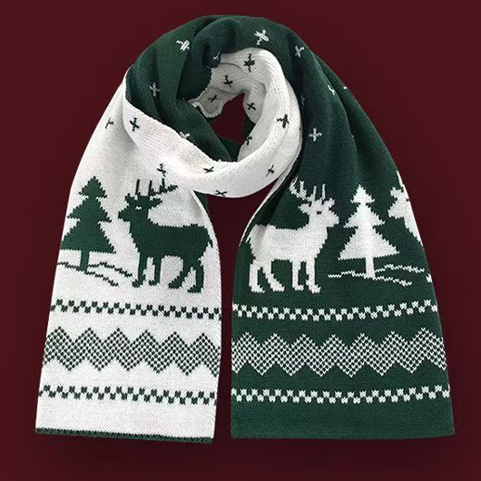 Green accessories,Christmas accessories,Christmas Elk Print Green Polyester Detail Scarf