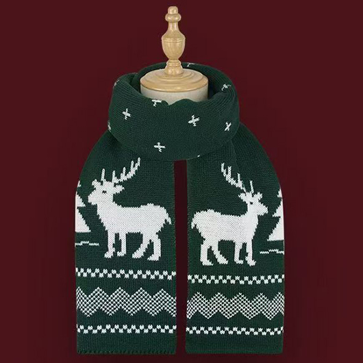 Green accessories,Christmas accessories,Christmas Elk Print Green Polyester Detail Scarf