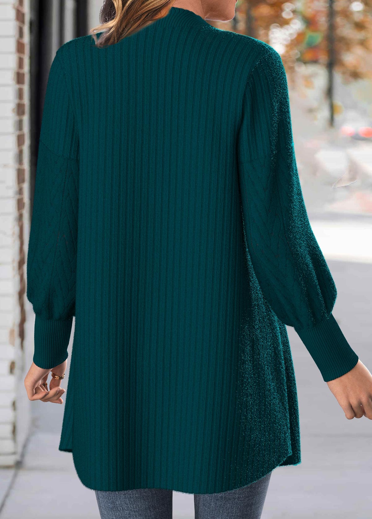 Peacock Blue tops,Plain Color tops,ROTITA Lace Peacock Blue Long Sleeve Button Coat