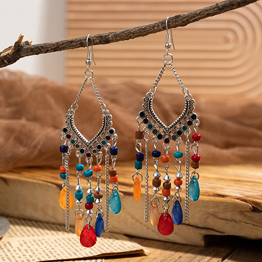 Multi Color jewelry,Geometric jewelry,Multi Color Tassel Alloy Beaded Earrings