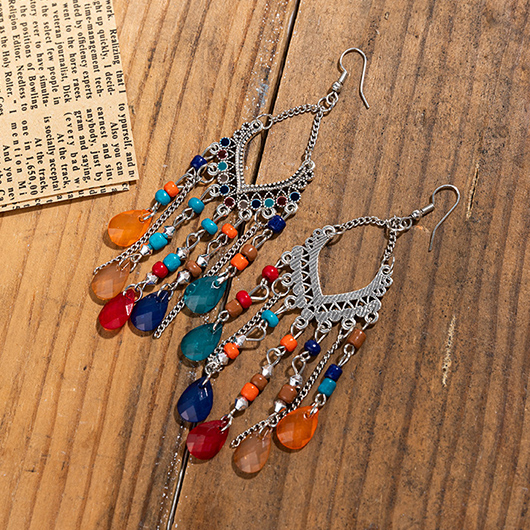 Multi Color jewelry,Geometric jewelry,Multi Color Tassel Alloy Beaded Earrings