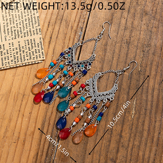 Multi Color jewelry,Geometric jewelry,Multi Color Tassel Alloy Beaded Earrings