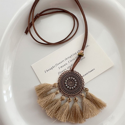 Dark Coffee jewelry,Geometric jewelry,Dark Coffee Tribal Tassel Copper Necklace