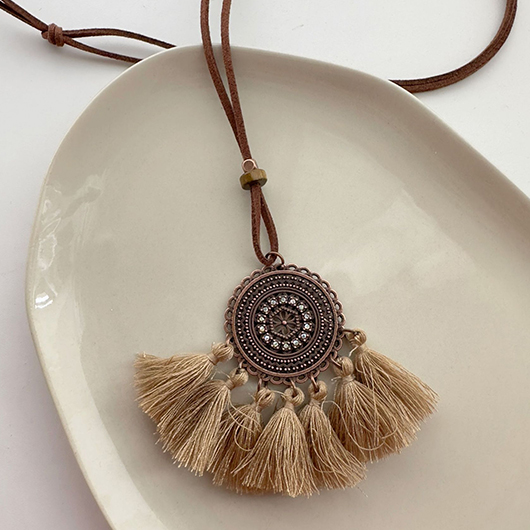 Dark Coffee jewelry,Geometric jewelry,Dark Coffee Tribal Tassel Copper Necklace