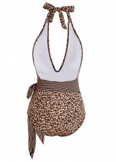 Leopard swimwear,ROTITA Halter Leopard Print Belted One Piece Swimwear