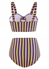 Rainbow Color swimwear,Striped swimwear,ROTITA High Waist Striped Cross Front Cutout Bikini Set