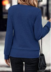 Dark Blue tops,Plain Color tops,ROTITA Fake 2in1 Dark Blue Square Neck Sweatshirt