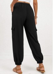 Black bottoms,Plain Color bottoms,Double Side Pockets Black Jogger Elastic Waist Pants