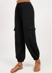 Black bottoms,Plain Color bottoms,Double Side Pockets Black Jogger Elastic Waist Pants