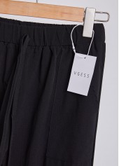 Black bottoms,Plain Color bottoms,Double Side Pockets Black Jogger Elastic Waist Pants