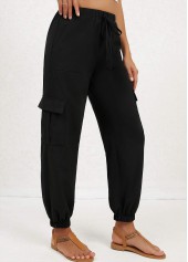 Black bottoms,Plain Color bottoms,Double Side Pockets Black Jogger Elastic Waist Pants