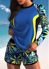 Rotita-Tankini-Set mit Kontrastbindung staubblauem Tropenpflanzen-Print