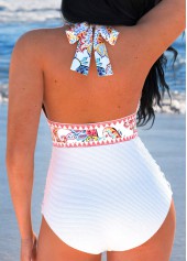 White swimwear,Paisley swimwear,ROTITA Patchwork White Paisley Print One Piece Swimwear