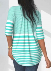 Mint Green tops,Striped tops,Geometric tops,ROTITA Pocket Striped Mint Green Round Neck T Shirt