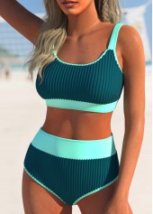 Turquoise swimwear,Contrast Color swimwear,ROTITA Contrast Binding Turquoise Patchwork Bikini Set