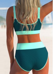 Turquoise swimwear,Contrast Color swimwear,ROTITA Contrast Binding Turquoise Patchwork Bikini Set