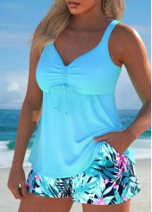 Mint Green swimwear,Plants swimwear,ROTITA Patchwork Mint Green Tropical Plants Print Tankini Set