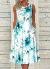 rotita poche imprimé floral bleu une ligne robe col rond