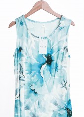Blue dresses,Floral dresses,Plants dresses,Everyday dresses,Casual dresses,ROTITA Plus Size Tummy Coverage Floral Print Blue Sleeveless Dress