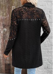 Black tops,Plain Color tops,ROTITA Patchwork Black Long Sleeve Light Cardigan