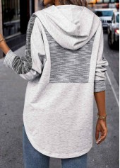 Light Grey plus size,Contrast Color plus size,ROTITA Plus Size Patchwork Light Grey Long Sleeve Hoodie