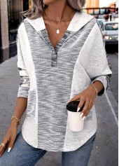 Rotita – Langärmliger Hoodie in Patchwork-Optik in Hellgrau in Übergröße