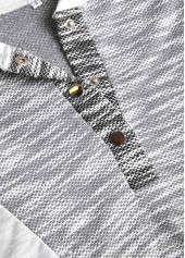 Light Grey plus size,Contrast Color plus size,ROTITA Plus Size Patchwork Light Grey Long Sleeve Hoodie