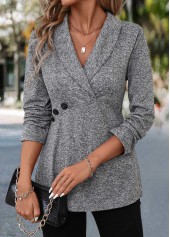 ROTITA Patchwork Grey Turn Down Collar Long Sleeve Blouse