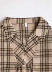 Light Coffee tops,Plaid tops,Striped tops,Geometric tops,ROTITA Button Plaid Light Coffee Turn Down Collar Shirt