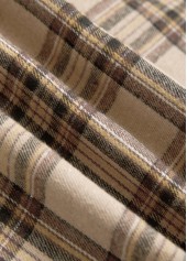 Light Coffee tops,Plaid tops,Striped tops,Geometric tops,ROTITA Button Plaid Light Coffee Turn Down Collar Shirt